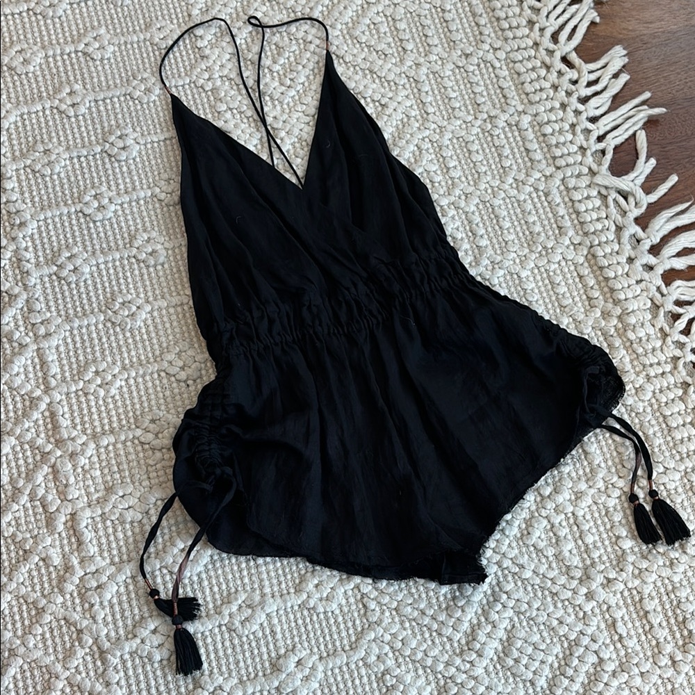 Free People Black Romper with Tassels